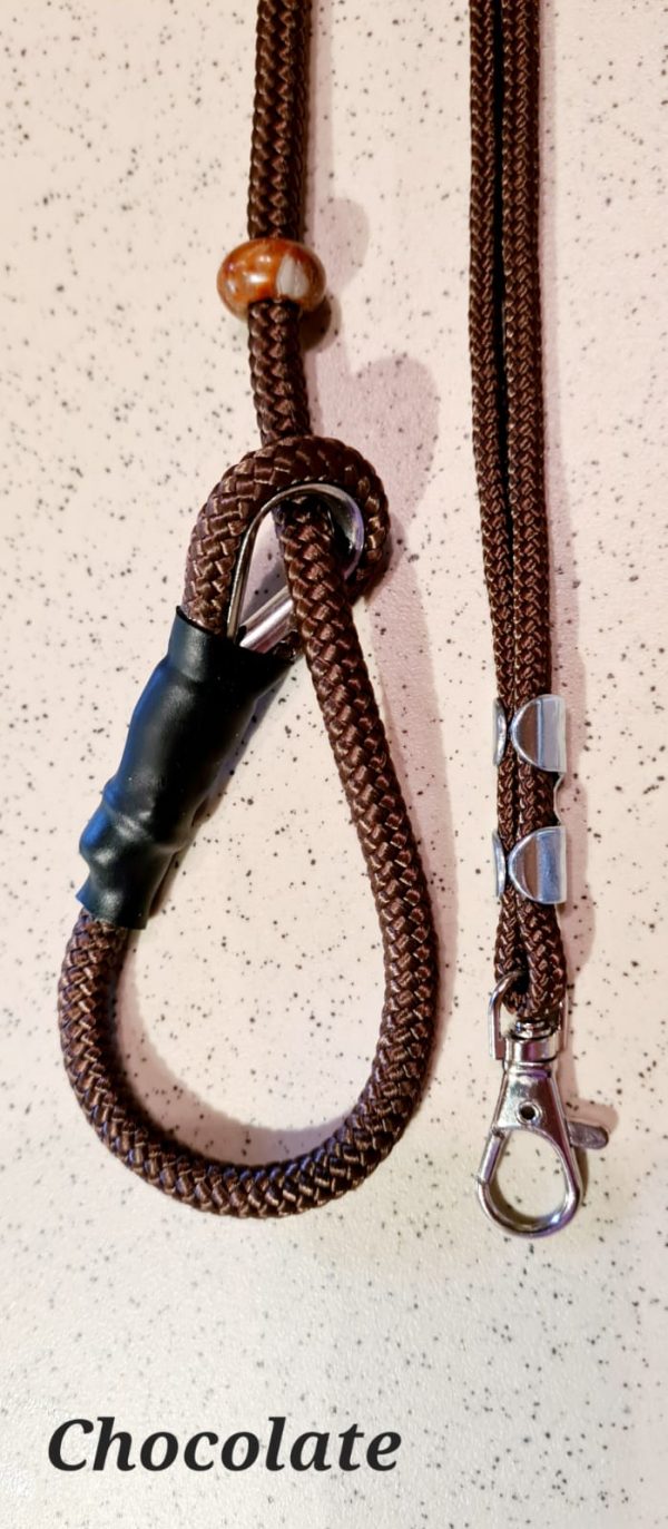 Chocolate Field Trial Slip Lead & Lanyard - Field trial slip leads c/w precious stone stoppers Fallowcopse Kennels Cockapoos Petersfield Hampshire Surrey Sussex