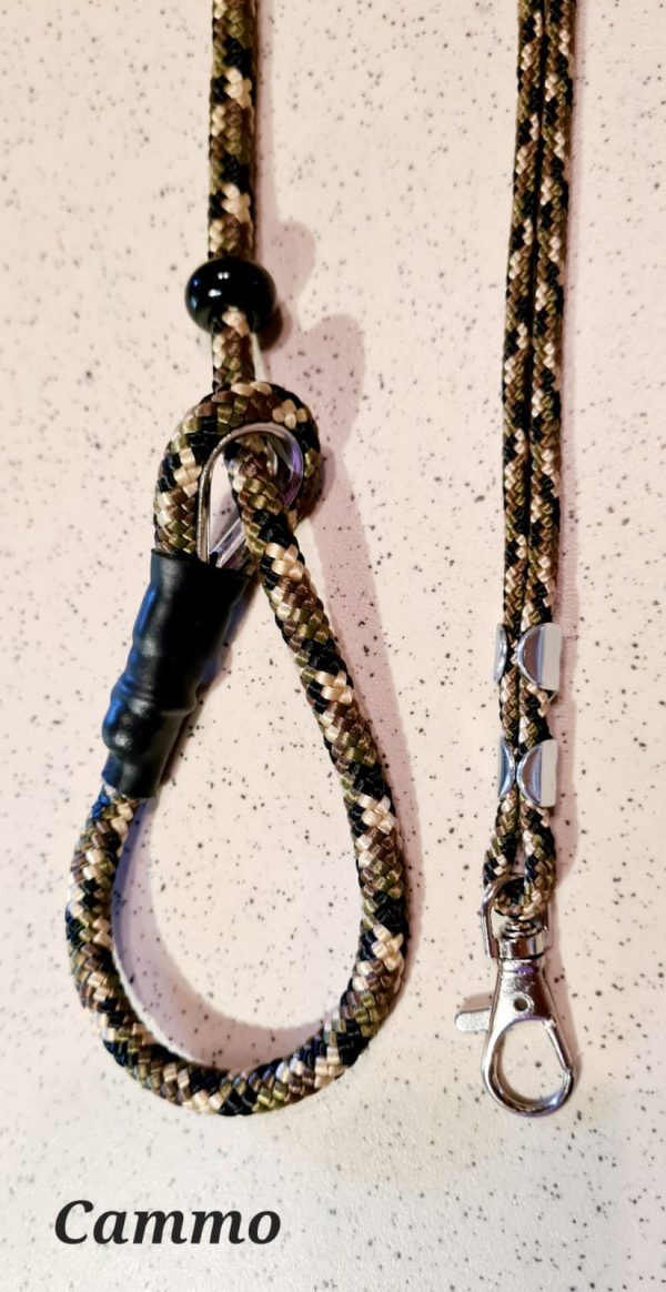 Cammo Field Trial Slip Lead & Lanyard - Field trial slip leads c/w precious stone stoppers Fallowcopse Kennels Cockapoos Petersfield Hampshire Surrey Sussex