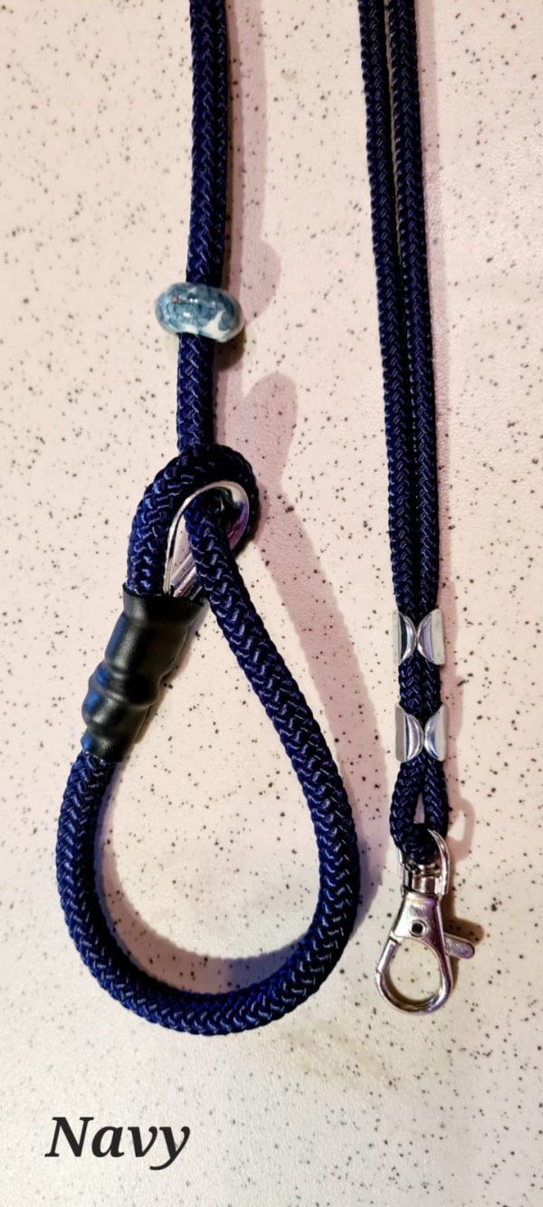 Navy Field Trial Slip Lead & Lanyard - Field trial slip leads c/w precious stone stoppers Fallowcopse Kennels Cockapoos Petersfield Hampshire Surrey Sussex